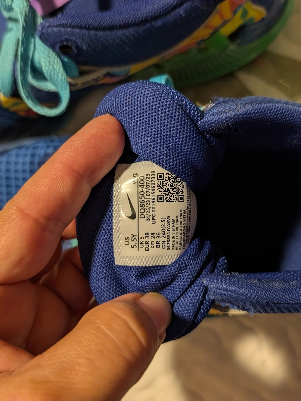 Nike LeBron Witness Kids Blue Sneakers with Teal Laces and Purple Pull Tabs